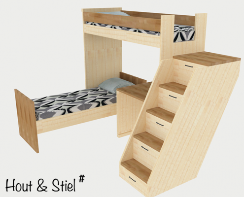 3D ontwerp stapelbed eikenhout