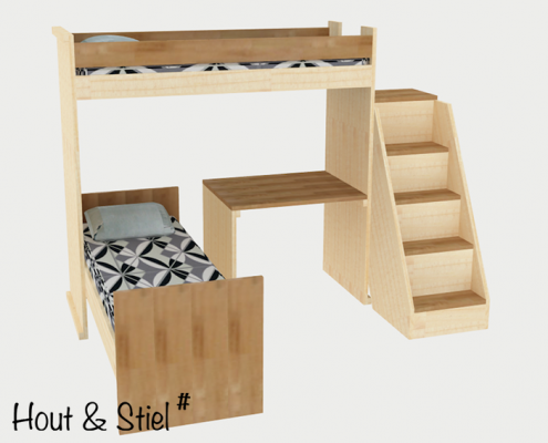 3D ontwerp stapelbed eikenhout stapelbed kinderkamer eikenhout
