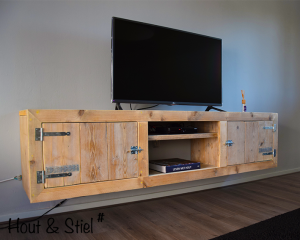 Tv meubel van nieuw steigerhout zwevend